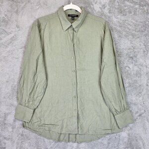 Banana Republic Shirt Womens Small Green Linen Oversized Button Long Sleeve